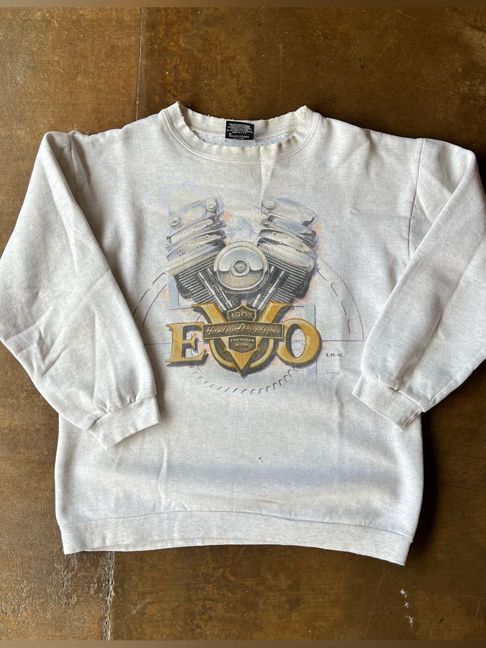 Vintage 90s 1995 Harley Davidson EVO Engine Gray Distressed Crewneck Sweatshirt